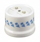 Ретро розетка телефонная белая с узором васильки B1-301-01 D7/3 BIRONI