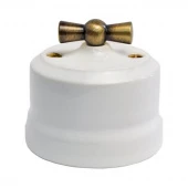 Ретро выключатель Verona белый, KVBSw2-k01 Edisel двухклавишный с бронзовой ручкой