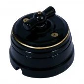 Ретро выключатель Петергоф, золото на черном, GE70404-53 ТМ МезонинЪ одноклавишный проходной