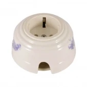 Ретро розетка проходная с/з, синие цветы, серебристая фурнитура, РПВС-90 ЛЕАНЗА