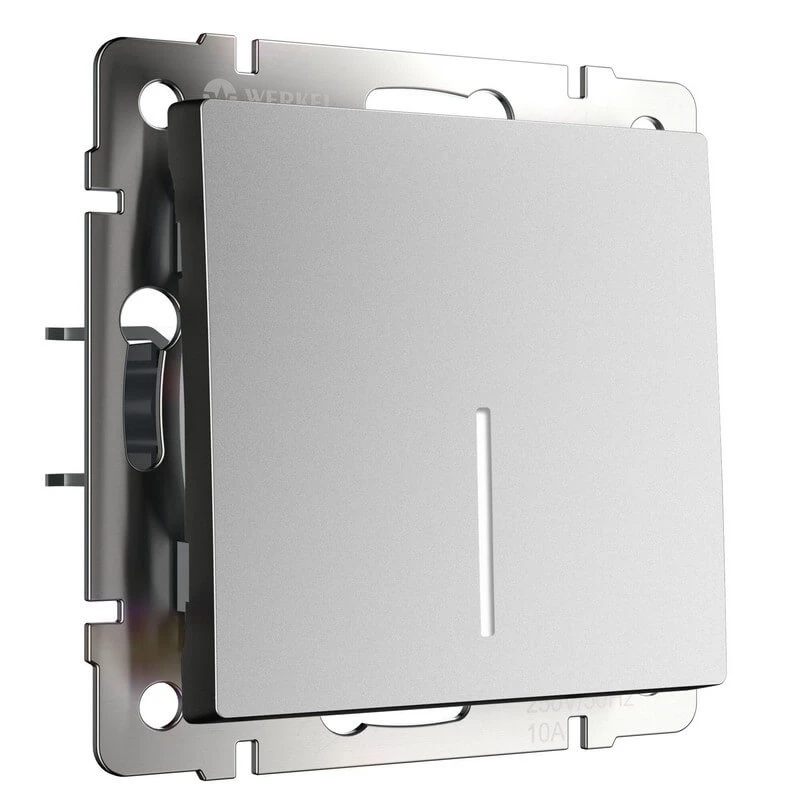 Дизайнерский выключатель с подсветкой, серебряный матовый, W1112165 Werkel, одноклавишный проходной Дизайнерский выключатель с подсветкой, серебряный матовый, W1112165 Werkel, одноклавишный проходной