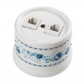 Ретро розетка телефонная белая с узором под Гжель B1-301-01 D10/6 BIRONI