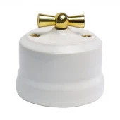 Ретро выключатель Verona белый, KVGSw2-K01 Edisel двухклавишный с золотой ручкой