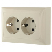 Дизайнерская розетка двойная линейная с заземлением и шторками, бежевый, 863701-1 LK Studio, серия LK60