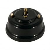 Ретро выключатель, черный, проходной, тумблер золото, ВРПЧЗ ЛЕАНЗА одноклавишный