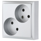 Дизайнерская розетка двойная без заземления, со шторками, серебристый металлик, 863603-1 LK Studio, серия LK60