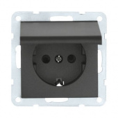 Дизайнерская розетка с заземлением, шторками и с крышкой, черный бархат, 863408-1 LK Studio, серия LK60