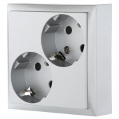 Дизайнерская розетка двойная с заземлением и шторками, серебристый металлик, 863503-1 LK Studio, серия LK60