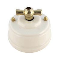 Ретро выключатель белый, проходной, ручка золото, ВППБЗ ЛЕАНЗА одноклавишный