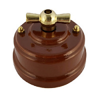 Ретро выключатель коричневый, проходной, ручка золото, ВППКЗ ЛЕАНЗА одноклавишный