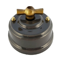 Ретро выключатель серый, ручка бронза, ВП2СБ ЛЕАНЗА двухклавишный