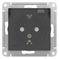 Дизайнерская розетка IP44 с заземлением, шторками и с крышкой, карбон, ATN441046 Schneider Electric, серия Atlas Design