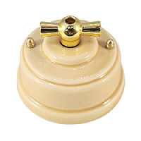 Ретро выключатель песочный, ручка золото, ВП2ПЗ ЛЕАНЗА двухклавишный