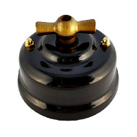 Ретро выключатель черный, ручка бронза, ВП2ЧБ ЛЕАНЗА двухклавишный